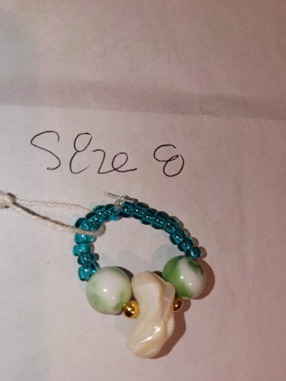 Handmade Green and Turquoise Beaded Ring with Pearl Accent